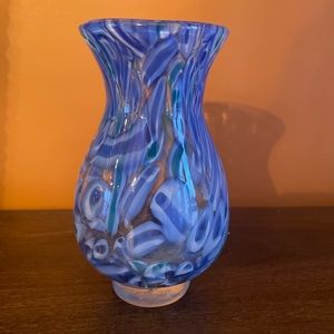 Cute 6” Glass Blue Purple and Green Swirl Vase